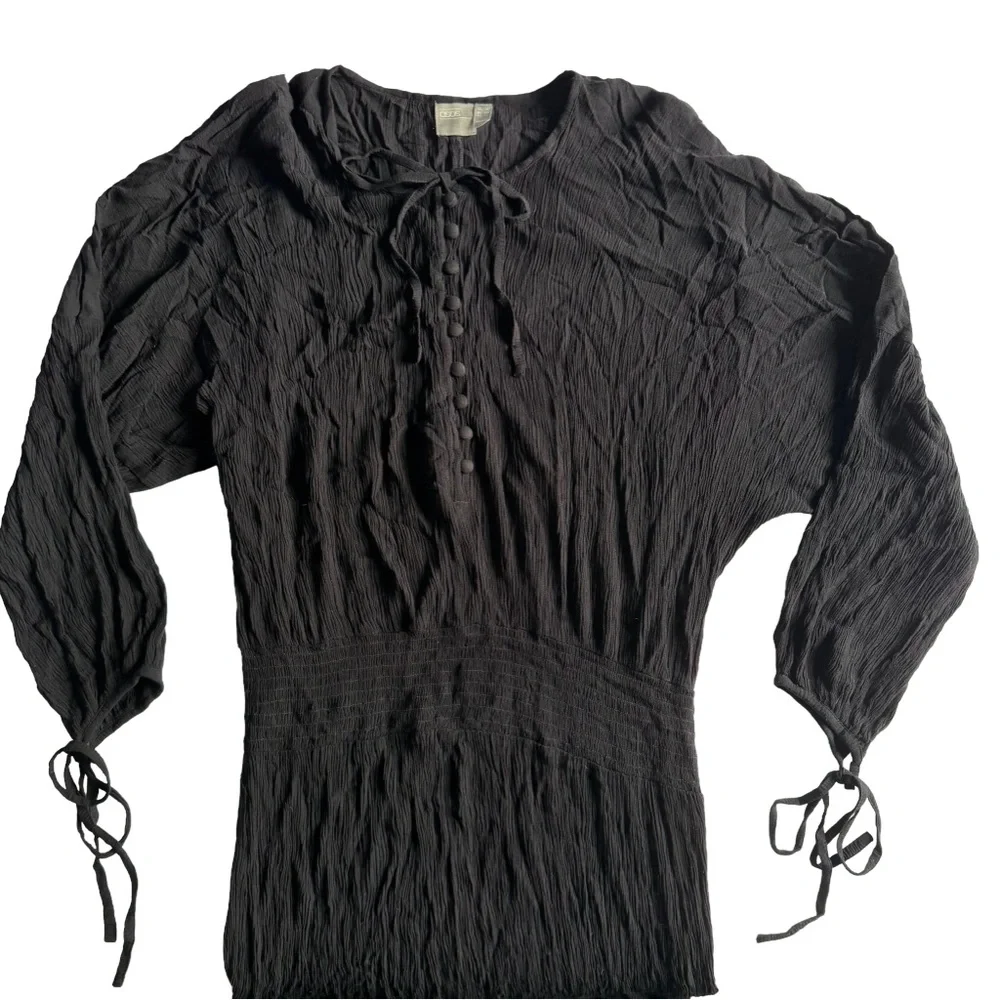 ASOS Black Crinkle Swim Cover Up Dress with Smocked Waist and Ties - Picture 2 of 9